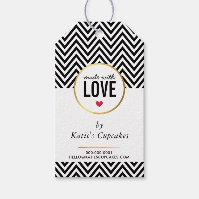 BUSINESS-VERPACKUNG aus Liebe schwarz Zickzack Geschenkanhänger (Vorderseite)