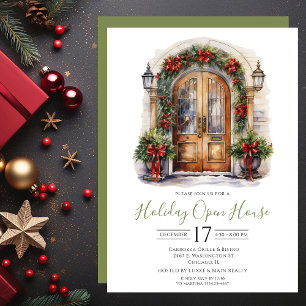 Business Watercolor Front Door Holiday Open House Einladung