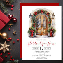 Business Watercolor Front Door Holiday Open House