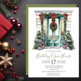 Business Watercolor Front Door Holiday Open House Einladung