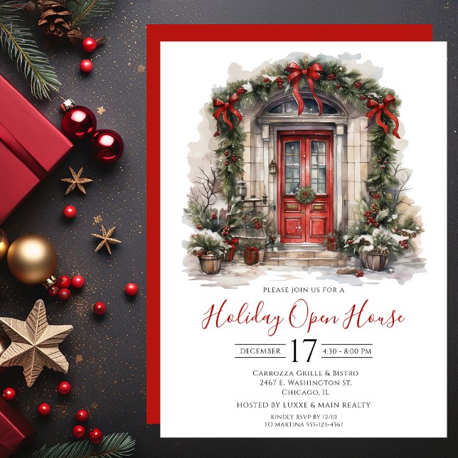 Business Watercolor Front Door Holiday Open House Einladung (Von Creator hochgeladen)