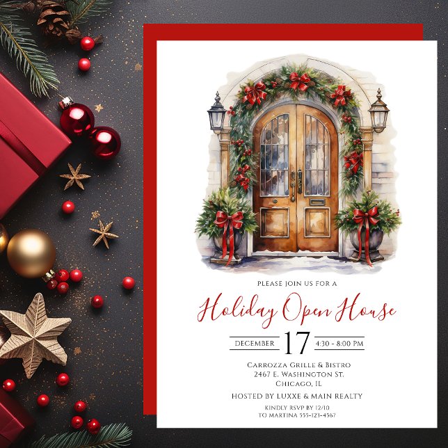 Business Watercolor Front Door Holiday Open House Einladung (Von Creator hochgeladen)