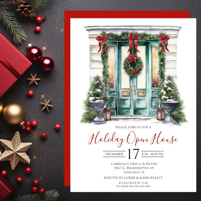 Business Watercolor Front Door Holiday Open House Einladung (Von Creator hochgeladen)