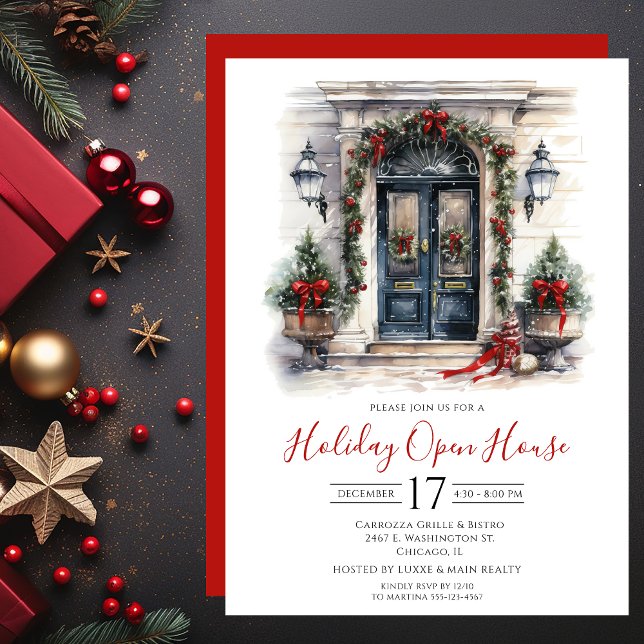 Business Watercolor Front Door Holiday Open House Einladung (Von Creator hochgeladen)