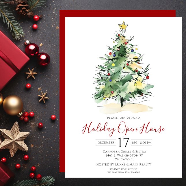 Business Watercolor Weihnachtsbaum Open House Einladung (Von Creator hochgeladen)