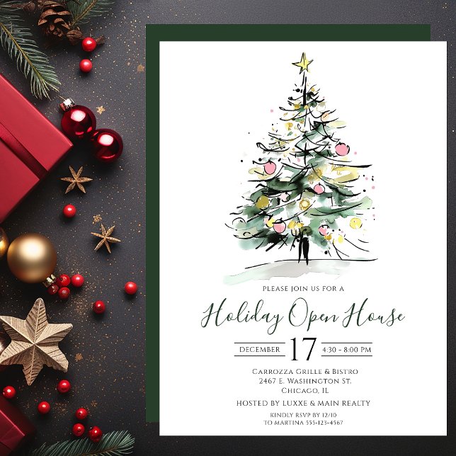 Business Watercolor Weihnachtsbaum Open House Einladung (Von Creator hochgeladen)
