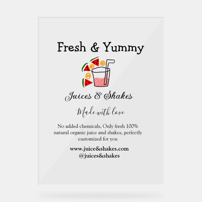 Business-Website "Juice & Shakes" Acrylschild (Vorderseite)
