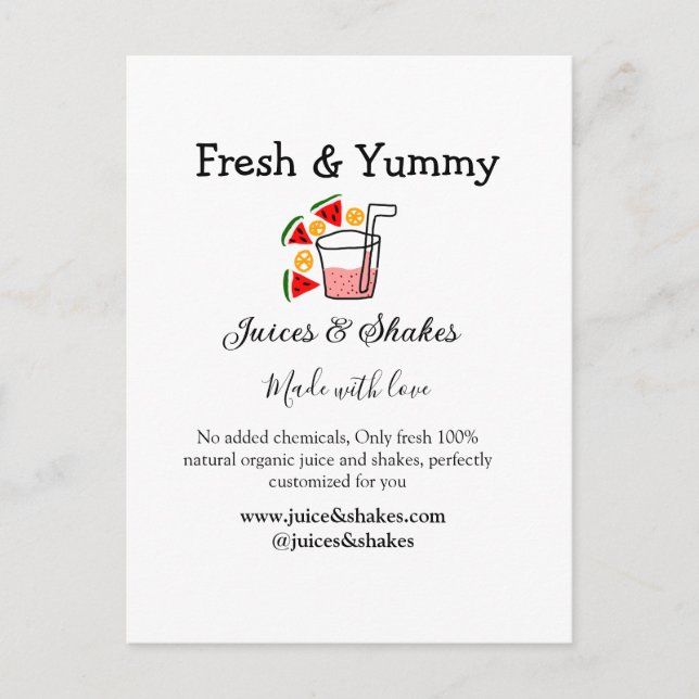Business-Website "Juice & Shakes" Postkarte (Vorderseite)
