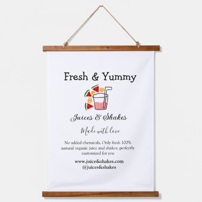 Business-Website "Juice & Shakes" Wandteppich Mit Holzrahmen (Vorderseite)