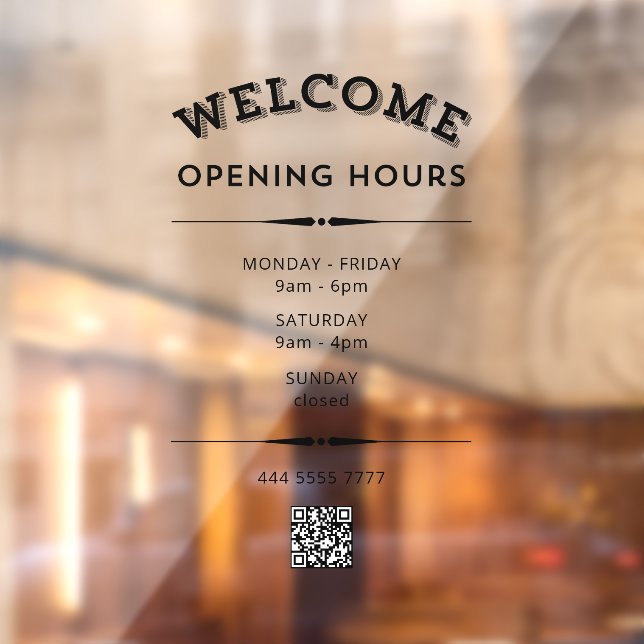 Business Welcome Openings Stunden mit QR Code Blac Fensteraufkleber (Blatt 2)