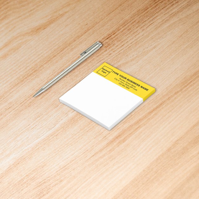 Business Yellow Heading White Square Post it note Post-it Klebezettel (Build brand name awareness. Your business brand on yellow heading of square post it note.)