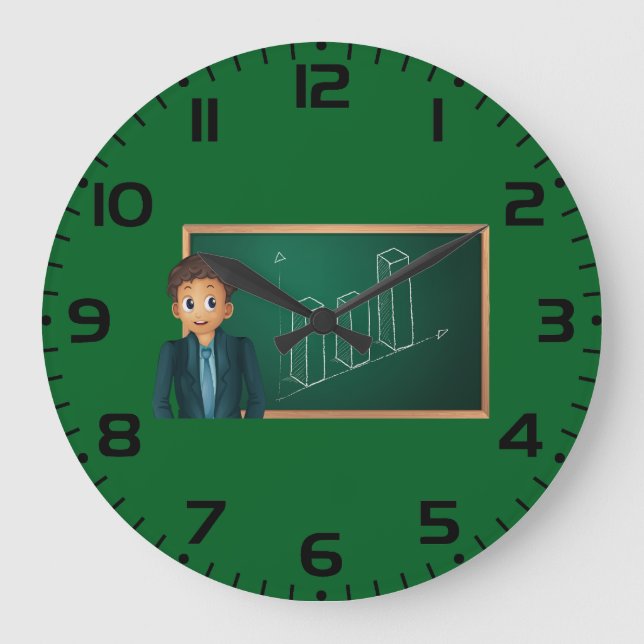 Businessman Presenting Growth Bar Chart Große Wanduhr (Vorderseite)