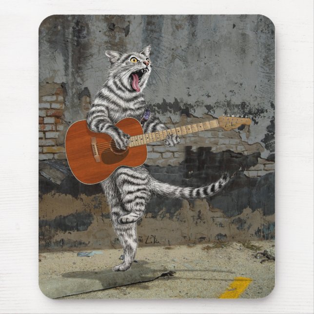 Busker die Gitarrenkatze Mousepad (Vorne)