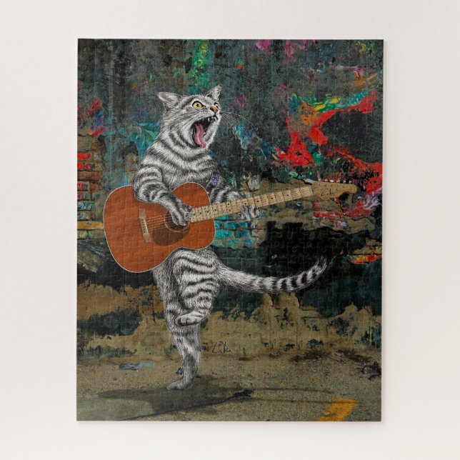 Busker die Gitarrenkatze Puzzle (Vertikal)