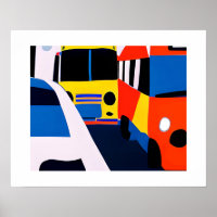 Busse und Autos in Primärfarben drucken
