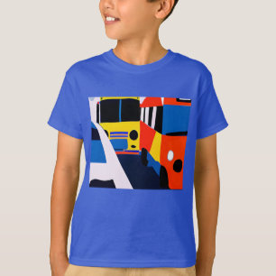 Busse und Autos in Primärfarben Kinder T-Shirt