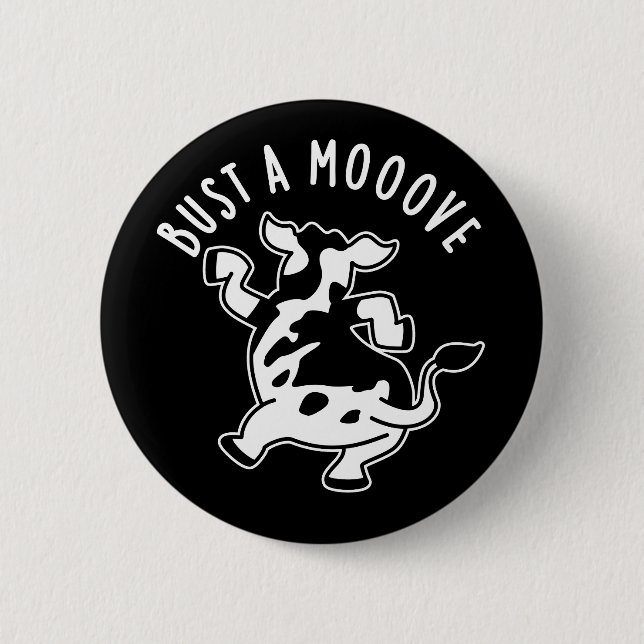 Bust a mooove Funny Cow Puff Dark BG Button (Vorderseite)