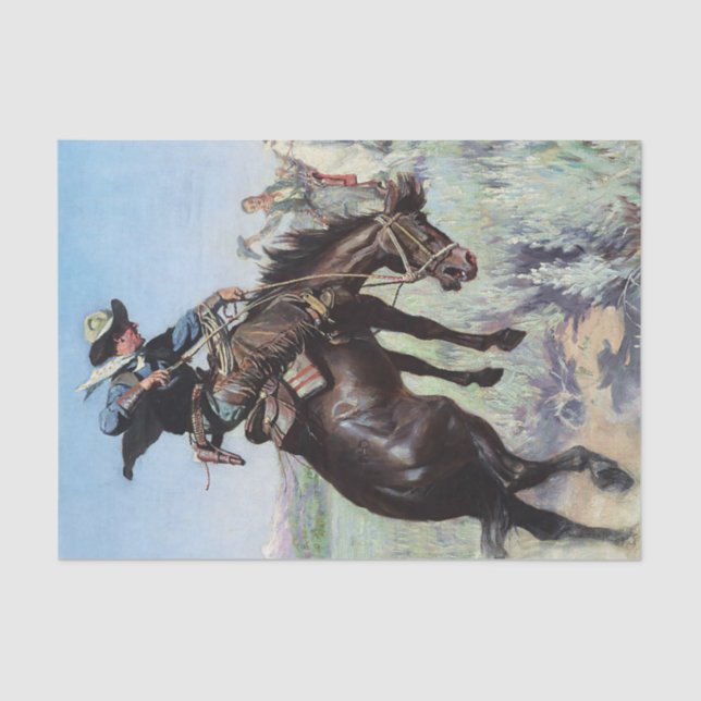 "Busting a Bronco" von W Herbert Dunton Seidenpapier (Vorderseite)
