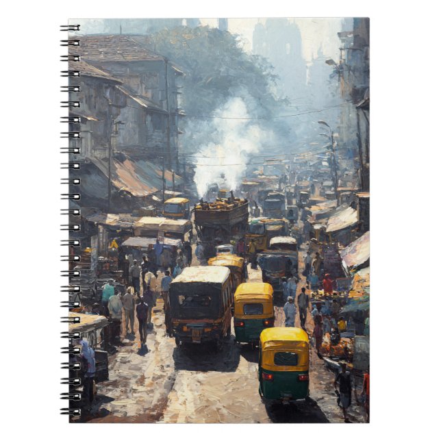 Bustling Street Market Rickshaw Scene Notebook Notizblock (Vorderseite)