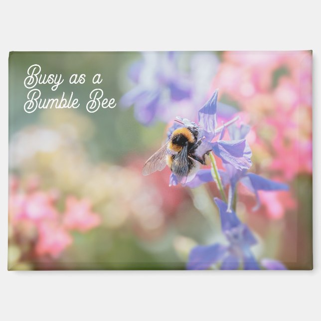 "Busy as a Bumble Bee" Soft Pastel Flowers Magnet (Vorderseite)
