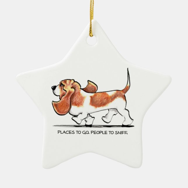 Busy Basset Hound Keramikornament (Vorne)