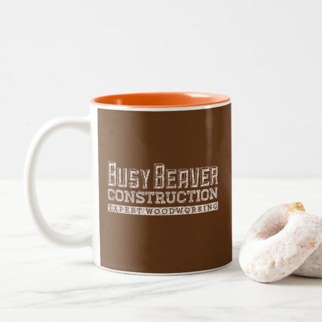 Busy Beaver Construction White Gfx Zweifarbige Tasse (Mit Donut)