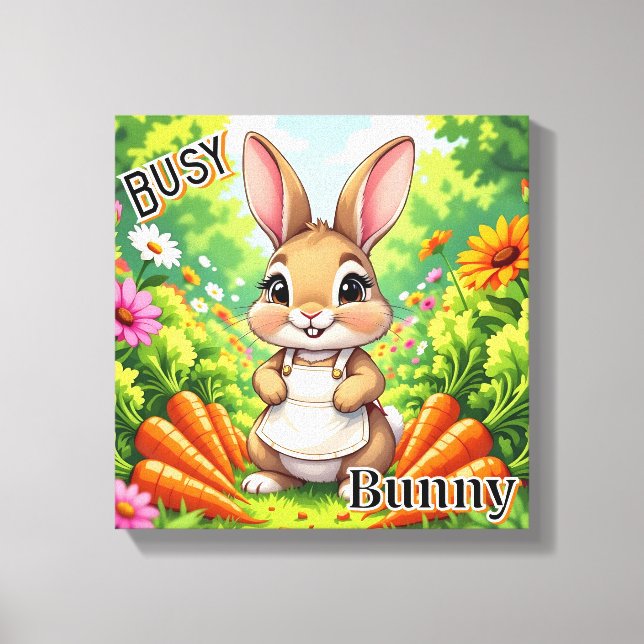 Busy Bunny | Niedlicher Cartoon Kids Kinderzimmer  Leinwanddruck (Vorderseite)