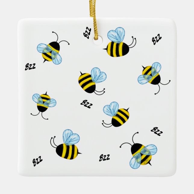 Busy Buzzing Bumble Bees Cheerful Keramikornament (Vorderseite)