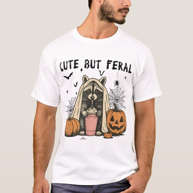 But Feral Halloween Raccoon Coffee Spooky Women T-Shirt (Vorderseite)