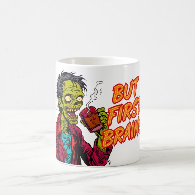 But First Brains Mug | Funny Zombie Coffee Cup Kaffeetasse (Mittel)