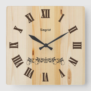 Butcher Block Wood Style Clock Zazzle   Quadratische Wanduhr