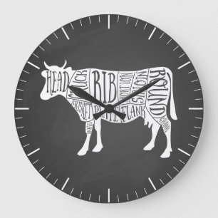 Butcher diagram meat cuts clock beef cow brisket große wanduhr