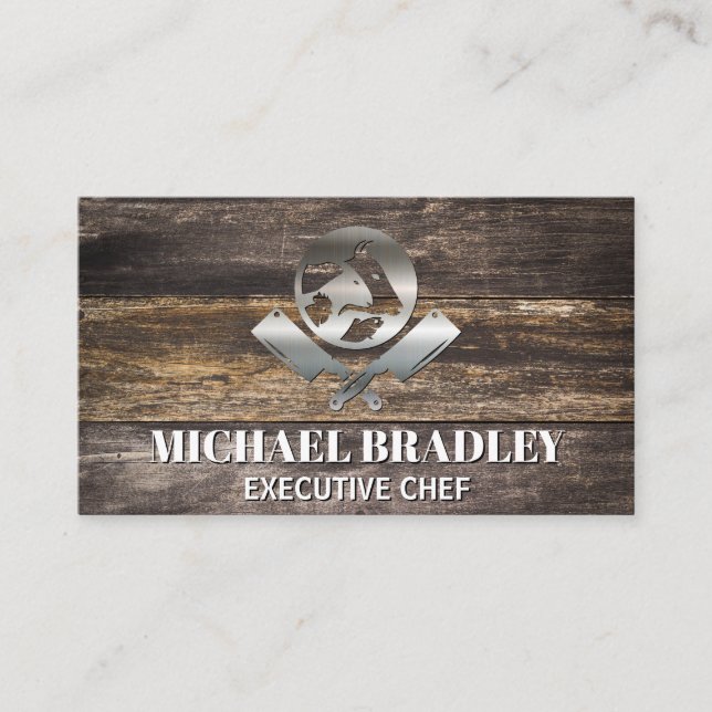 Butcher Knives Animals Logo | Metal Wood GRILLEN Visitenkarte (Vorderseite)
