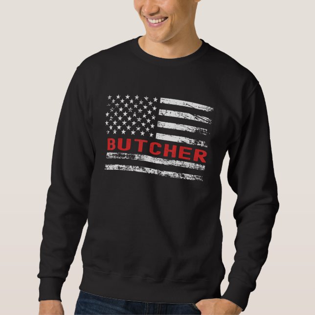Butcher USA Flag Profession Retro Job Title Sweatshirt (Vorderseite)