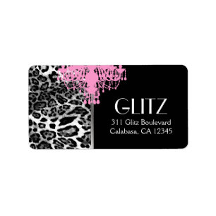 Butike des Glitz-311 - rosa Leuchter-Leopard Adressaufkleber