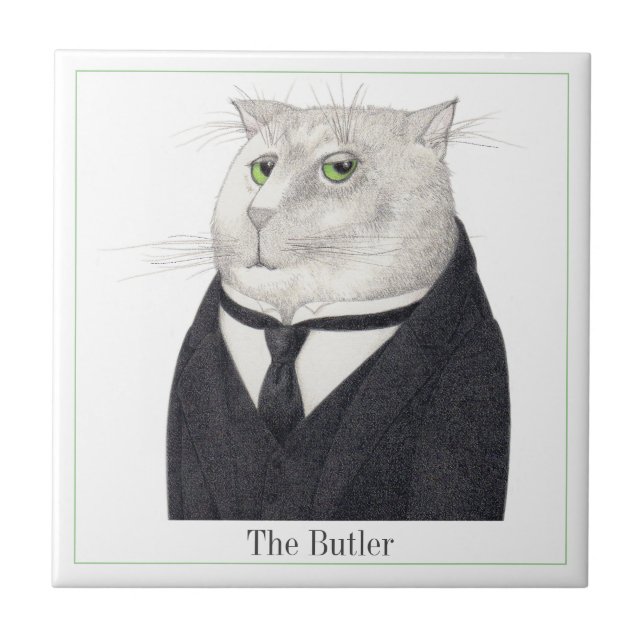 BUTLER CAT 4.25" Square Keramik Tile + Text Fliese (Vorderseite)