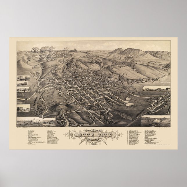 Butte City, MT Panorama Karte - 1884 Poster (Vorne)