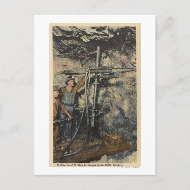 Butte, Montana - Untergrund Bohren in Kupfer Postkarte (Vorderseite)