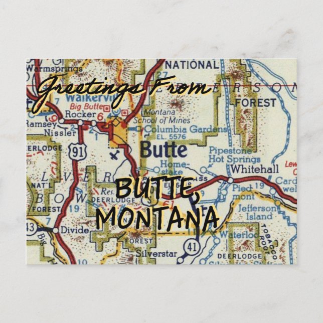 Butte Montana Vintage Karte (Vorderseite)