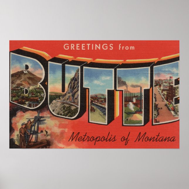 Butte, MontanaGroße BuchstabenszenenButte, MT Poster (Vorne)