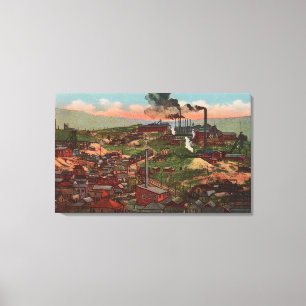 Butte, MT - Ansicht von Fabriken und Zuhause auf H Leinwanddruck
