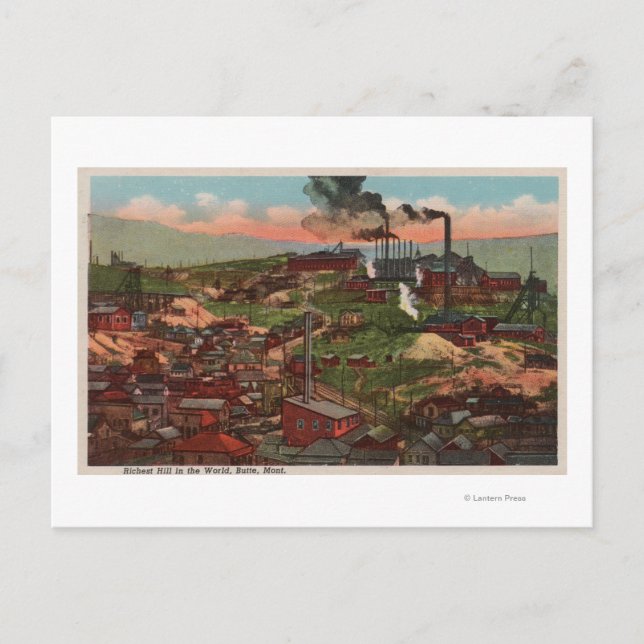Butte, MT - Ansicht von Fabriken und Zuhause auf H Postkarte (Vorderseite)