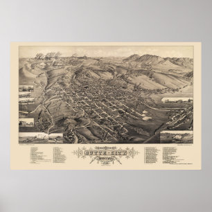 Butte-Stadt, panoramische Karte M.Ü.s - 1884 Poster
