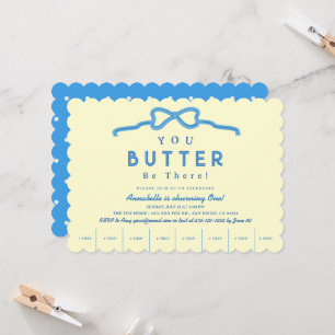 Butter Be There Blaues Schleife 1. Geburtstag Einladung
