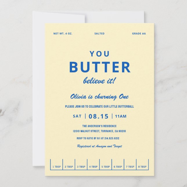 Butter Believe It Erste Geburtstagsfeier Einladung (Vorderseite)