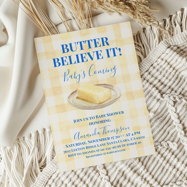Butter Believe It Yellow Gingham Boy Baby Shower Einladung (Von Creator hochgeladen)