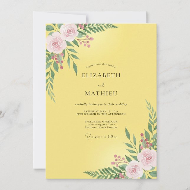 Butter Blush Blatt Hochzeit Einladung (Vorderseite)