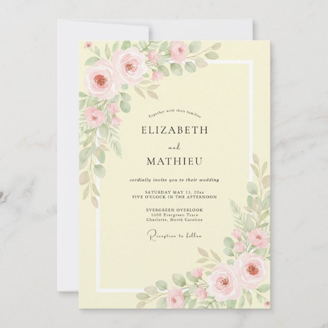 Butter Blush Blossom Hochzeit Einladung (Vorderseite)
