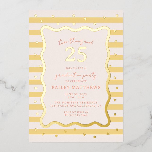 Butter Cabana Fun Yellow Graduation Party Folieneinladung (Vorderseite)