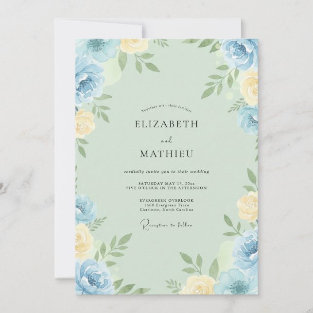 Butter Cerulean Hochzeit Einladung (Vorderseite)